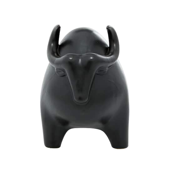 Black Porcelain Contemporary Buffalo Sculpture, 11" x 8" x 16"